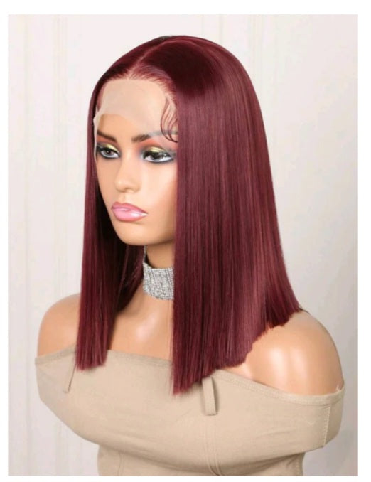 16Inch Burgundy Lace Front Wig(human blend)