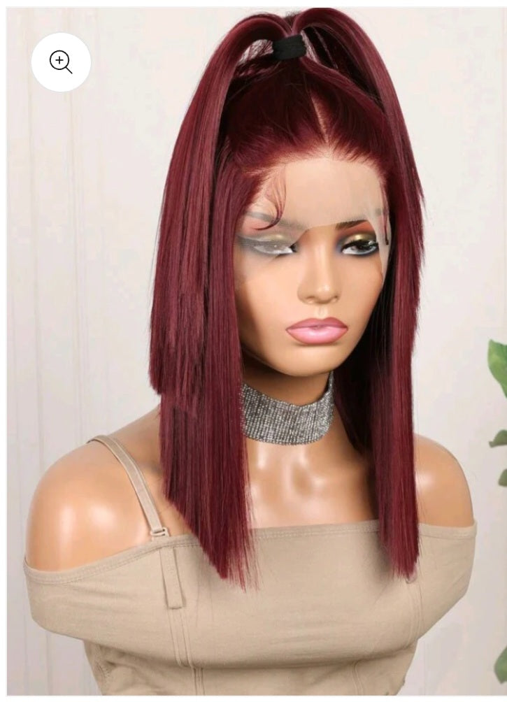 16Inch Burgundy Lace Front Wig(human blend)