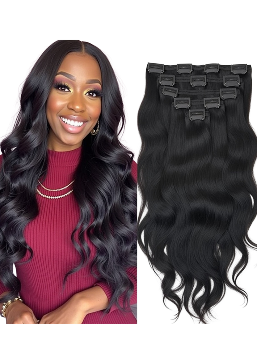 8Pcs Black Wavy One Set Clip In Extensions