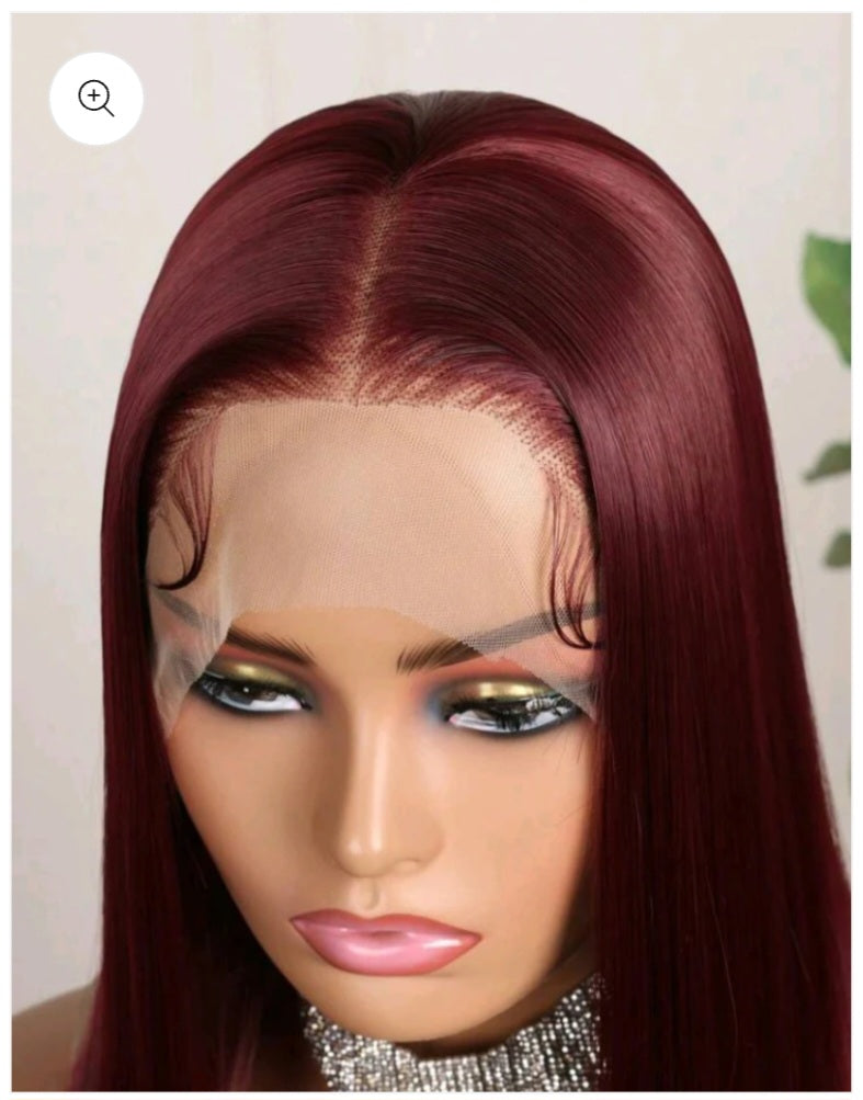 16Inch Burgundy Lace Front Wig(human blend)
